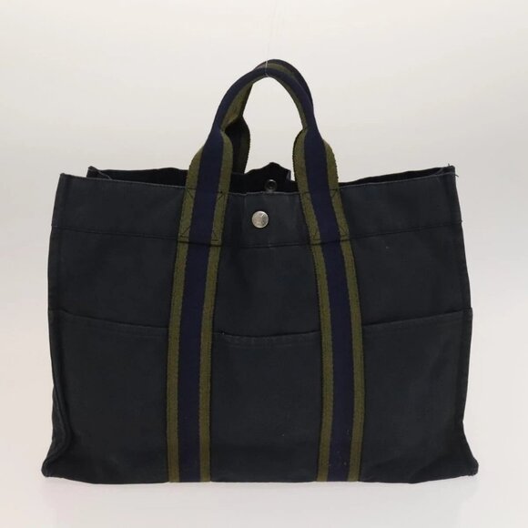 HERMES Fourre Tout MM Tote Bag Canvas 2Set Navy Black - Picture 10 of 16